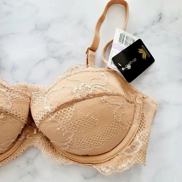 Wacoal Lingerie Vision Padded Push Up Underwire Lace 112003 Nude Pinup Bra 32D - Picture 2 of 8